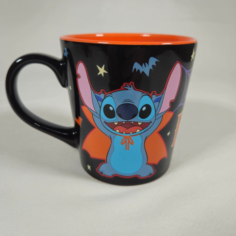 Disney Stitch Halloween Coffee Mug Black Orange Boo Ghost Bat Witch Hat Costumes